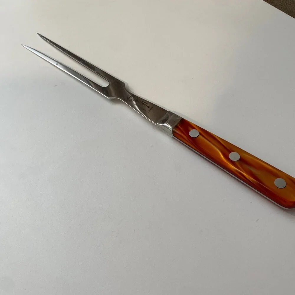 Vintage Au Nain Carving Fork France Stainless Steel Faux Tortoise‎ Handle